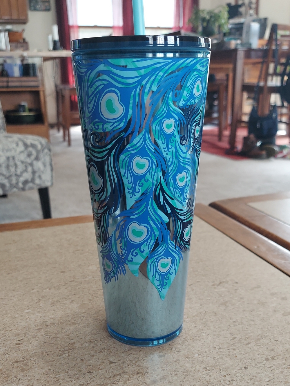 Starbucks Peacock Feather Pattern Insulated Tumbler - Blue & Teal